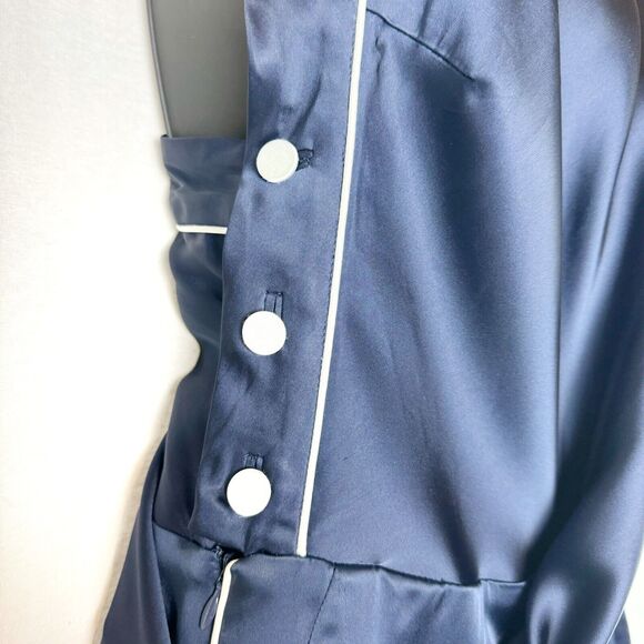 Jonathan Simkhai Navy Satin One Shoulder Jumpsuit Size 4 Formal Evening Party - Picture 7 of 11